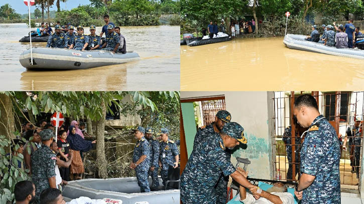 বন্যা কবলিত ফেনী জেলা পরিদর্শন করলেন নৌবাহিনী প্রধান 